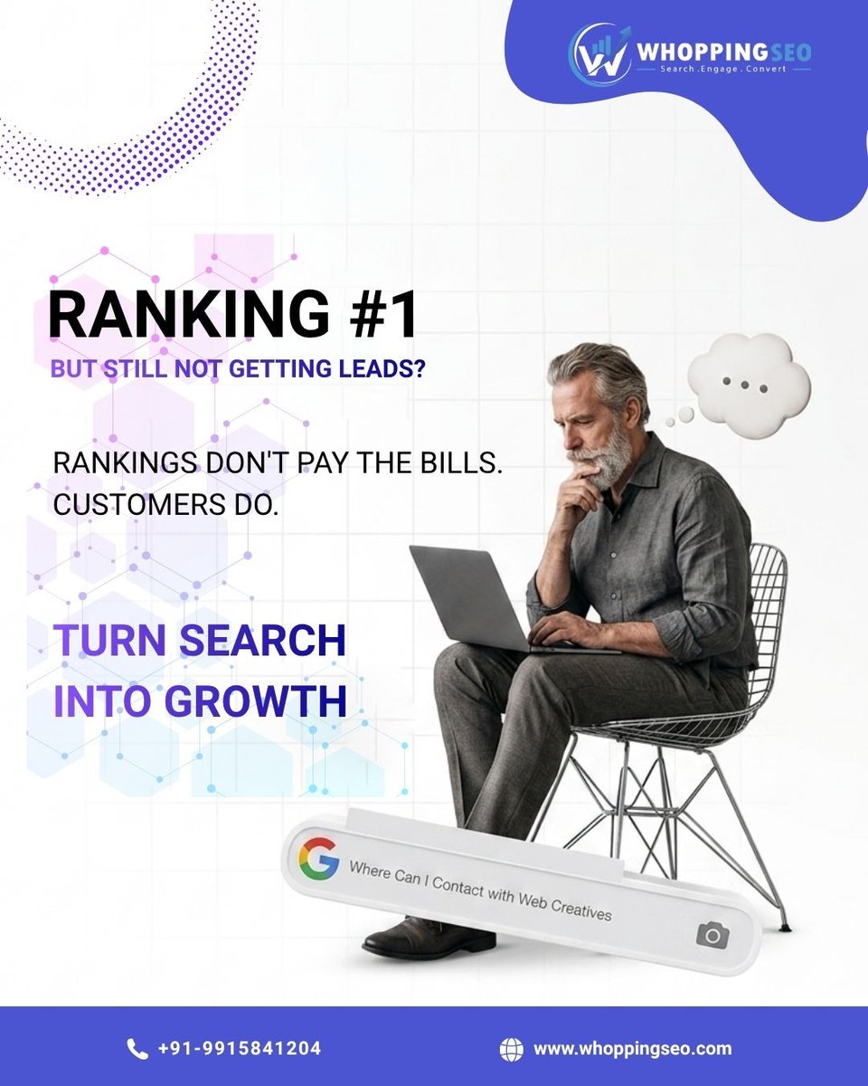 WhoppingSEO's tweet photo. #1 ranking ≠ more customers.
Traffic is great.
Qualified traffic is better.
Leads are what matter.
Turn search visibility into real business growth.
https://t.co/LriFvXIHr8
#SEO #LeadGeneration #DigitalMarketing #BusinessGrowth https://t.co/ttN1TK0YJe