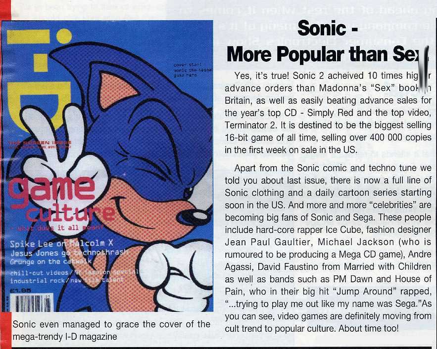 HistorySonic's tweet photo. ‘Sonic the Hedgehog 2’ for the Mega Drive is revealed to have received ten times more advance orders than Madonna’s highly publicised and controversial book, ‘Sex’, in the United Kingdom, resulting in this incredible headline (1993) https://t.co/hcnDtcVASC