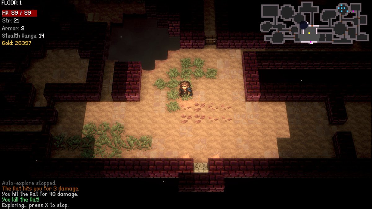 apgamesdev's tweet photo. The light gets a lot darker on the deeper floors. #screenshotsaturday #indiedev #gamedev #ゲーム制作 https://t.co/F6okmQ26su