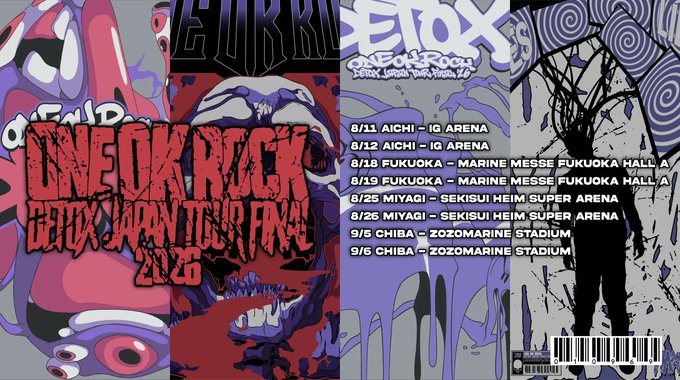 infoONEOKROCK's tweet photo. ONE OK ROCK DETOX JAPAN TOUR 2026
＼野外スタジアムライブ／

📅 2026年9月5日(土) 18:00〜
📍 ZOZOマリンスタジアム（千葉）

▼詳細＆生放送サイト
https://t.co/PHF2CyzSxL

#ONEOKROCK #ワンオク #DETOXJAPANTOUR2026 https://t.co/Tkf0Ys6WC1