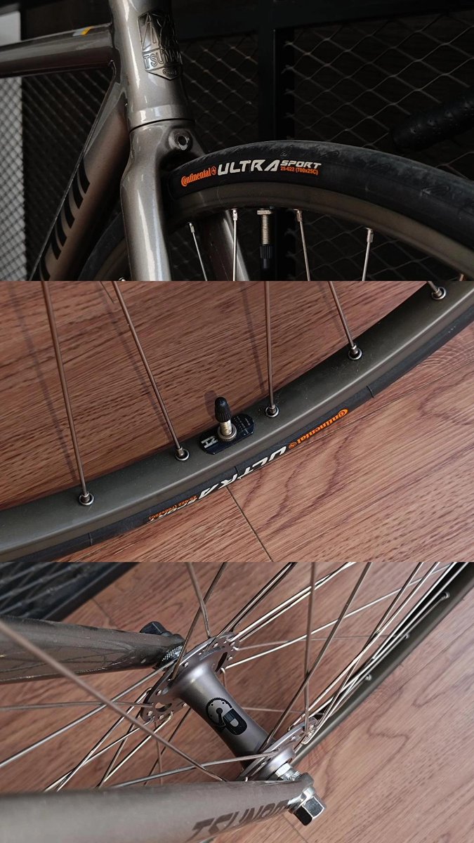 xsubangkitx's tweet photo. WHEELSET

Ban luar Continental Ultra Sport 700x25 (wire). Ban dalem kenda/cst (lupa). Rim tape polygon. Rims H+Son TB14 36H, minus dent tipis di rim depan. Spoke United stainless (baru). Hub 36H, cog 17T &amp; loc ring GP (baru). Bonus tensioner.

#fnfjb https://t.co/gpklZVUhv5