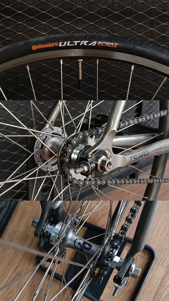 xsubangkitx's tweet photo. WHEELSET

Ban luar Continental Ultra Sport 700x25 (wire). Ban dalem kenda/cst (lupa). Rim tape polygon. Rims H+Son TB14 36H, minus dent tipis di rim depan. Spoke United stainless (baru). Hub 36H, cog 17T &amp; loc ring GP (baru). Bonus tensioner.

#fnfjb https://t.co/gpklZVUhv5
