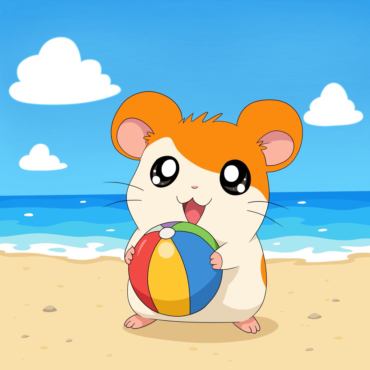 OldWolfArt's tweet photo. A little holiday for a little hamster🐹
#Hamtaro #Anime #Manga #CelShading #Digitalart #Beach https://t.co/QsBxgPxh6n