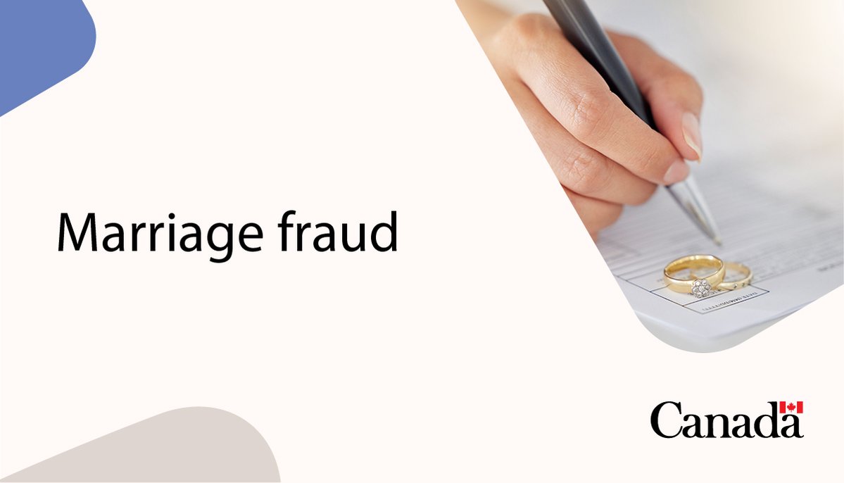 CitImmCanada's tweet photo. Attention Canadian citizens and permanent residents – beware of marriage fraud! It’s a crime for you and a foreign applicant to set up what’s known as a “marriage of convenience” to allow your sponsored spouse or common-law partner to immigrate to Canada. Immigration officers know how to detect false marriages, and there are serious consequences for this type of fraud, including criminal charges. Avoid scams and learn the rules for sponsoring a spouse:  https://t.co/fb3paiDqGs