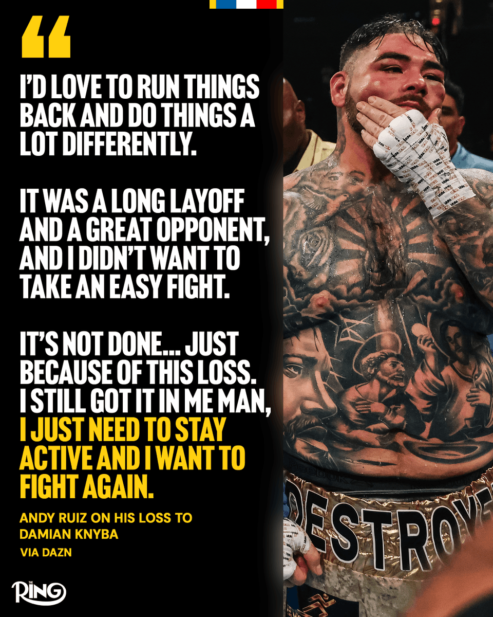 ringmagazine's tweet photo. Andy Ruiz insists he's "not done" after his loss to Damian Knyba last night 🗣️ https://t.co/Ypn8eFNJCC