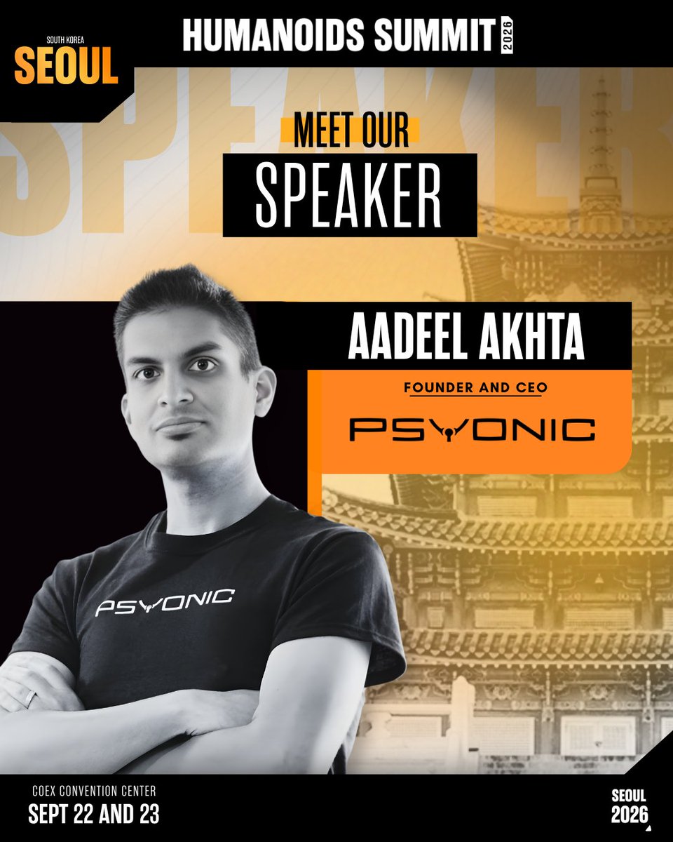 HumanoidsSummit's tweet photo. Meet Aadeel Akhtar, Founder and CEO of Psyonic, at the Humanoids Summit Seoul.

Join the conversation and network with the leaders shaping the future of Physical AI.

#HumanoidsSummit #Seoul #Robotics #PhysicalAI https://t.co/xIvWQQf4sF