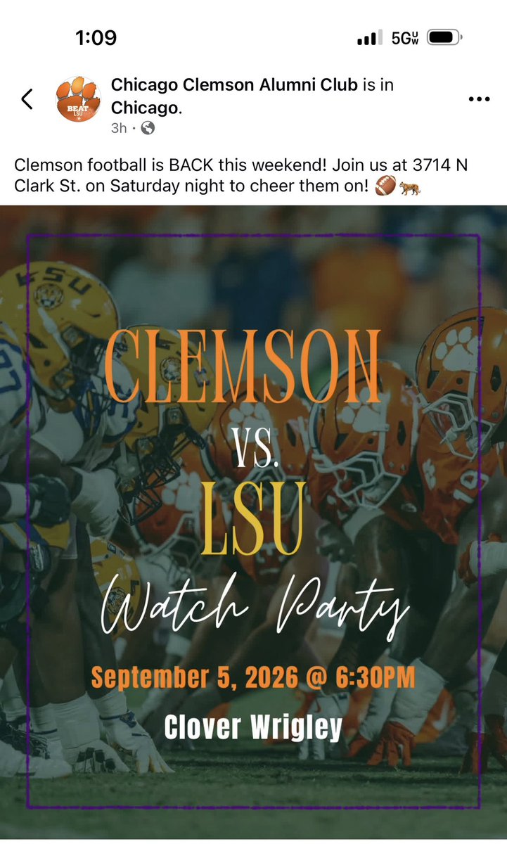 _TMSanders's tweet photo. Wake up, Clemson Nation! It’s finally Game Day. Looking forward to connecting with some fellow Clemson Alumni Association Chicago peeps later this evening to watch the game. #ALLIN #ChicagolandClemsonTiger https://t.co/u7MkDDzHoy