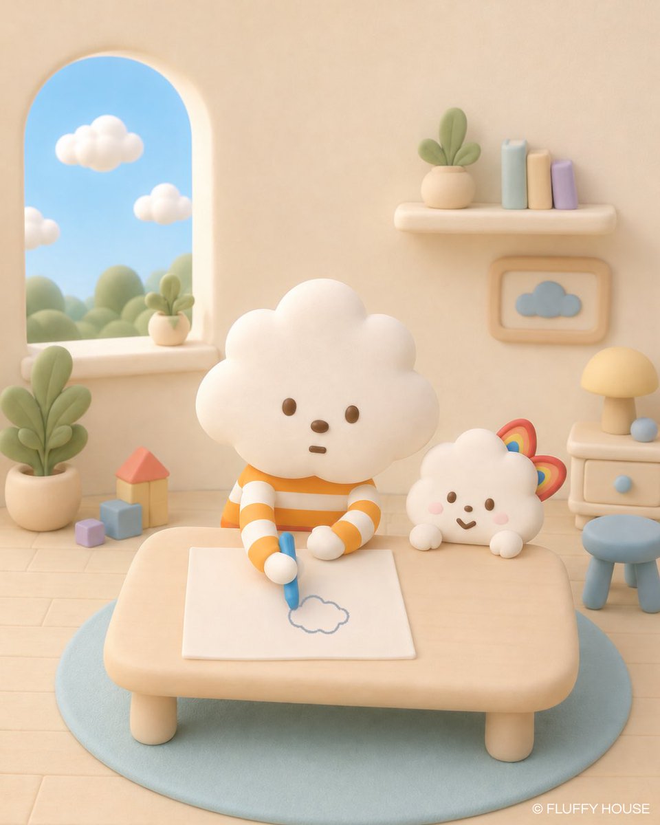FluffyHouseCS's tweet photo. The world outside is wide,
but today, we’d rather stay in our little world. 
￼
#FluffyHouse #MrWhiteCloudAndFriends #MissRainbow #CozyAtHome #SimpleMoments https://t.co/mwk1GrCzqF