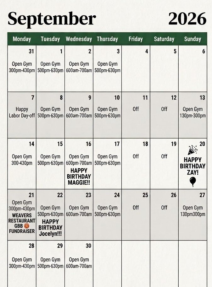 richwoodsgbb's tweet photo. Richwoods GBB 26-27
September open gym times .
Building Days. 1 brick 🧱 at a time. 🟢⚔️
Another Great Week Knights 💯
#allin
 #KnightsPride 
@HeatherCassady4 https://t.co/rgyMR5edQk