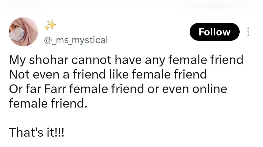 young_lady_96's tweet photo. @writernextdoor_ @m1tochondria_ Double standards of an average Muslim girl: wanting a strictly religious man who doesn’t have any female friends or interact with women, while she enjoys flirtatious chats with a random boy online 💦💦💦 https://t.co/wsCyPzWMFb
