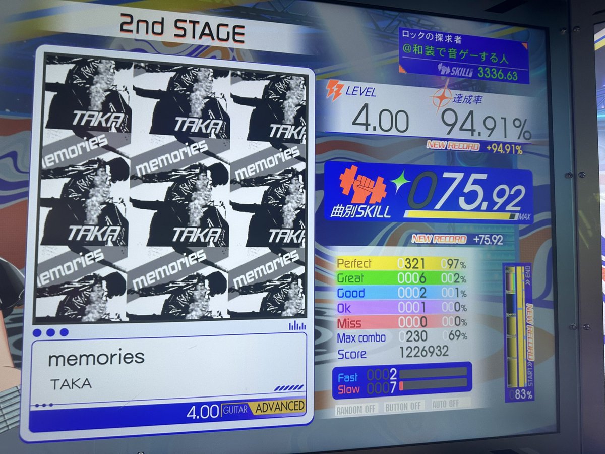 sawaken95's tweet photo. GUITARFREAKS成績報告
環境が変わりゲーセンに足運ぶこと自体も減ってしまいましたがボチボチ続けております🎸
3ボタンプレイヤーは5ボタン運指スライドがまだまだ苦手であります……
ひとまずLevel 4.00～5.99は達成率90%前後まで乗せれるようになってきました( * ॑꒳ ॑*) https://t.co/KeVXidXQEK