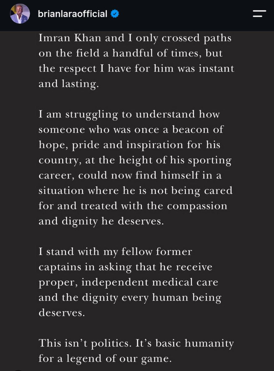 CallMeSheri1_'s tweet photo. Brian Lara’s Instagram Post for Imran Khan. https://t.co/nSIKXMQSZU