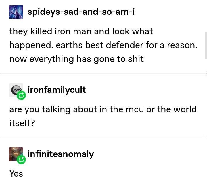 starkwasps's tweet photo. if tony was alive peter wouldn’t have suffered under mysterio and be forgotten by everyone and if tony didn’t die he would’ve ensured that bruce lived a comfortable life and wouldn’t have let him be sent into a psych ward all roads rly lead back to tony’s death ruining everything https://t.co/MNslSyJhvi