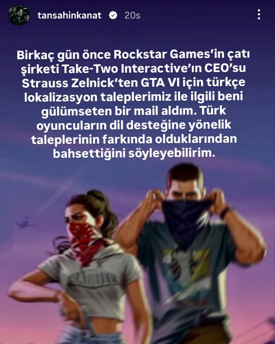 andersonburak's tweet photo. Tan Production'ın kurucusu Tan Şahin Kanat'dan, GTA 6 Türkçe dil desteği
hakkında bir haber geldi! 🇹🇷 https://t.co/uE9Sv3RL5X