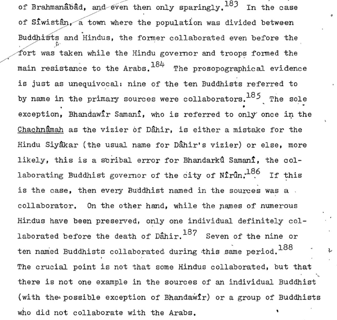 satoverma's tweet photo. While it's generally accepted that Buddhists had collaborated with Arabs during the Islamic conquest of Sindh, the minute details are even much more jarring. In all primary sources, not a single Buddhist name appears to resist Islamic invasion, all of them are collaborators. https://t.co/ETAcb2OSBO