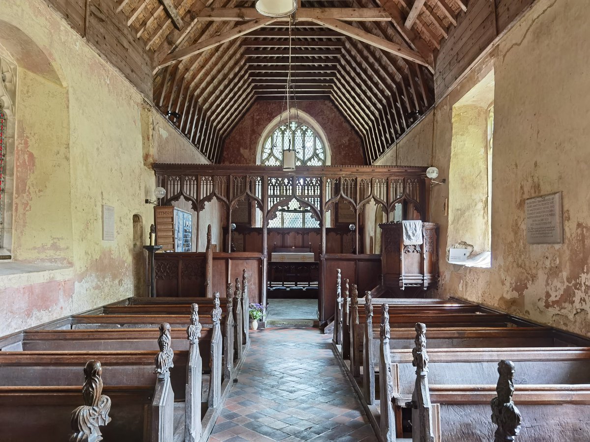 TheSimonKnott's tweet photo. 2/2 Looking east inside at Horsey. Small, plain and simple, allowing the c1500 screen to be the star of the show.

More: https://t.co/8pSNtMyEa3 https://t.co/EY181zsh4S