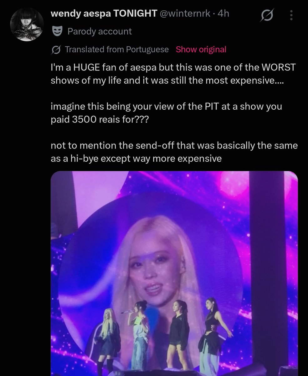 NE0NSALAD's tweet photo. You know it’s bad when actual aespa stans are openly criticizing the recent performances and lack of fan engagement https://t.co/2v3fDN1Y5J
