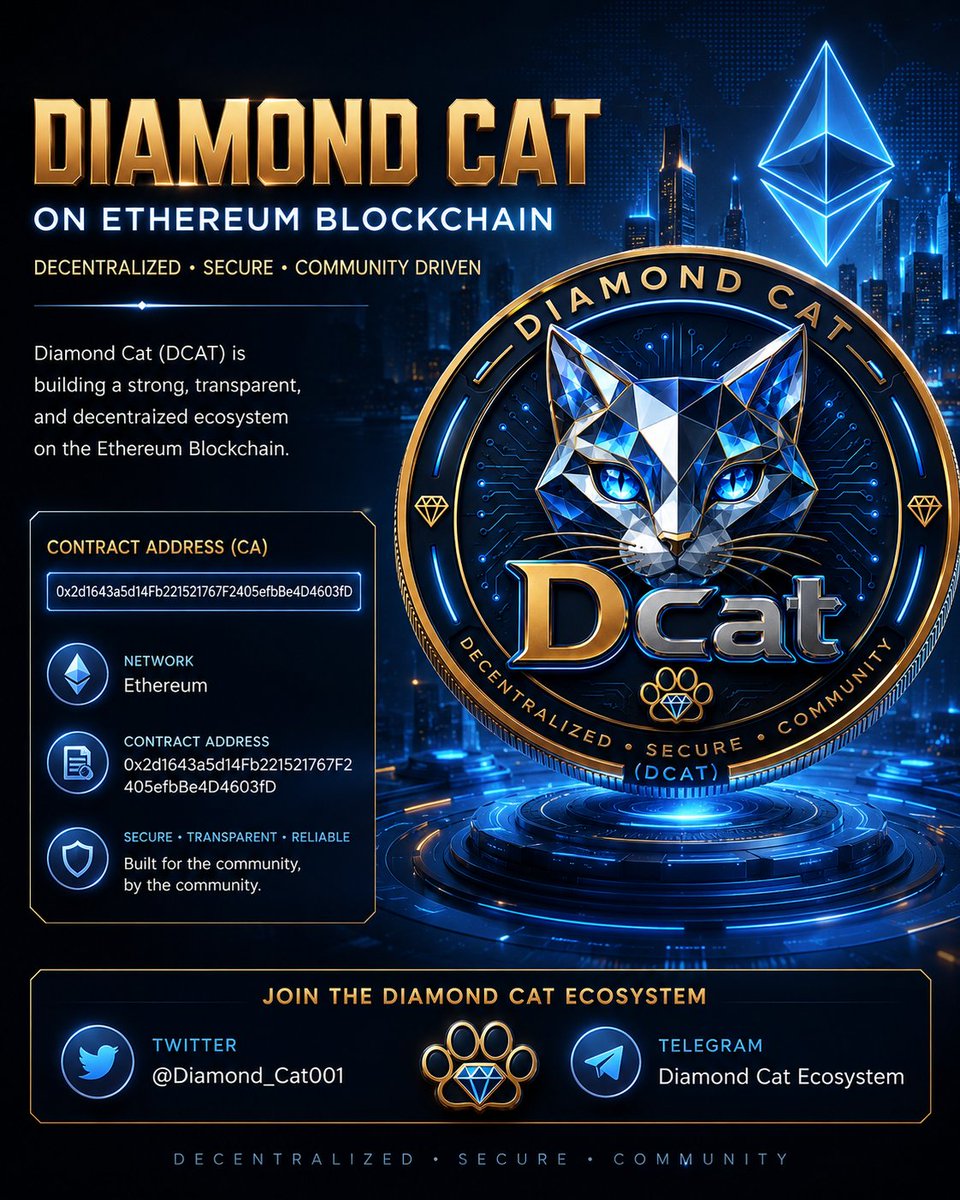 Diamond_Cat001's tweet photo. ONE CAT. ONE MISSION.

Build.
Grow.
Connect.
Create.

Diamond Cat ($DCAT) is bringing meme culture and an ecosystem vision together on Ethereum. 💎🐈

Who's joining the journey?

CA: 0x2d1643a5d14Fb221521767F2405efbBe4D4603fD https://t.co/5vKeT7dxEV