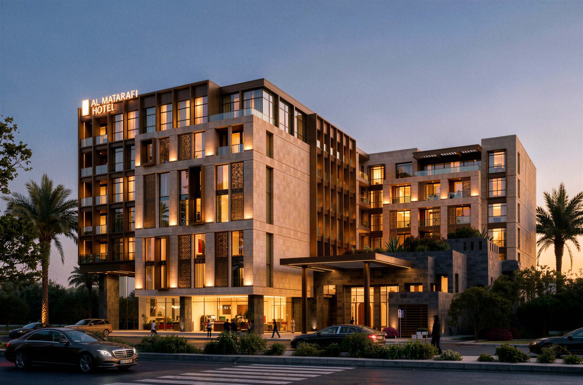ArchitectsTgh's tweet photo. The #architectural concept for Al-Matrafi #Hotel project relies on full compliance with the #urban and visual identity guidelines of #AlMadinah AlMunawwarah; the design was developed to blend modernity with authentic #architectural standards. https://t.co/bAwBi8JRVL