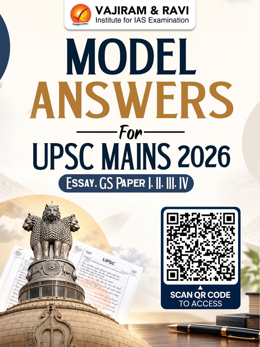 VajiramRavi's tweet photo. 📚 UPSC Mains 2026 | Model Answers | Vajiram and Ravi

For Course queries: https://t.co/wFxQWxH0PJ

📞 For more details, contact us at: 080-622-063-30

#UPSC2027 #UPSCMains #ModelAnswers #AnswerWriting #UPSCPreparation #GS1 #GS2 #GS3 #GS4 https://t.co/zxtNjieJTd