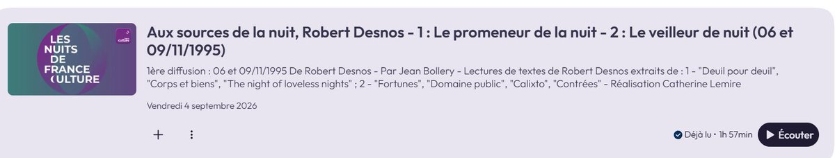 RrrrrrrroyalMax's tweet photo. "Aux sources de la nuit, Robert Desnos", @franceculture en 1995 : deux émissions poétiques exemplaires, produites par Jean Bollery et réalisées par la toujours excellente Catherine Lemire. 
La chaîne n'a pas souhaité créer de page pour cette émission. 
https://t.co/dbnKxZ8cWF https://t.co/RP1W94eAZJ