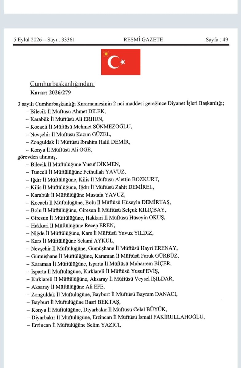 bekirderin60's tweet photo. Cumhurbaşkanımız Sayın Recep Tayyip Erdoğan'ın tensipleriyle yeni atanan ve görev yerleri değişen İl Müftüsü hocalarımızı tebrik ediyor, görevlerinde üstün muvaffakiyetler diliyorum.

Teşkilatımıza ve aziz milletimize hayırlı olsun. https://t.co/FBRc3KHihQ