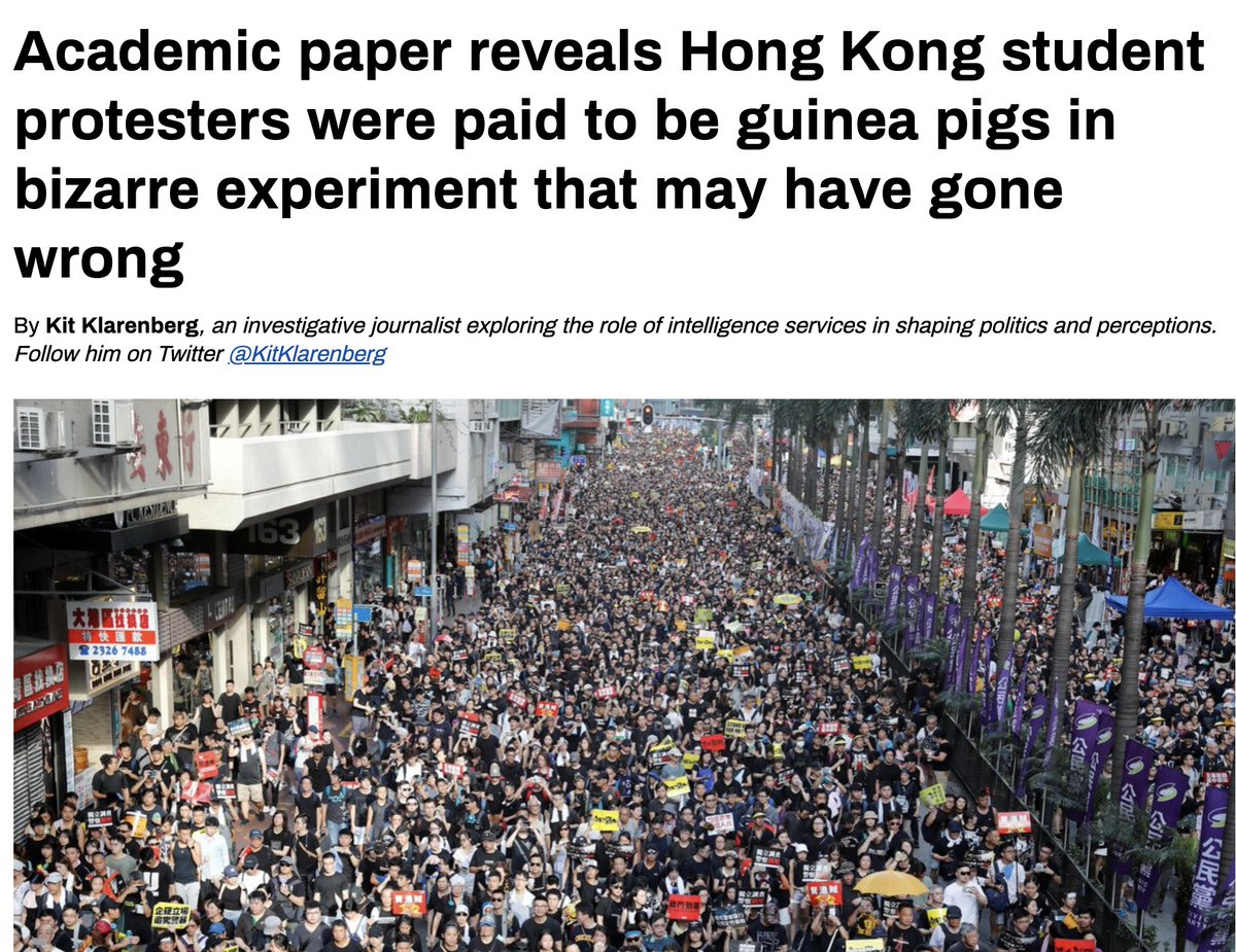 angeloinchina's tweet photo. Hong Kong Colour Revolution 2019: They Paid the Students, Then Called It “Research”

I have lived in China since 1995 and I was in Hong Kong throughout 2019, so I did not need a think-tank briefing to understand what was unfolding in front of me: it was never a spontaneous student democracy movement, but a colour-revolution operation that took genuine local grievances, flooded them with foreign money and training, and then pushed the city toward chaos in the hope of smashing One Country Two Systems and turning Hong Kong into a dagger against the mainland.

Kit Klarenberg had pulled something out of an academic journal that Western media still treat as if it never existed.

Western researchers randomly selected 849 University of Hong Kong students and incentivized them around the July 1 marches in 2017 and 2018.
Students were paid not, they insist, “directly for protesting,” but for showing up and uploading crowd-size data, with an extra bonus of HK$350.
The study found that money plus social networks produced sustained turnout.
The same team had already been running related experiments on Hong Kong students for years, with NBER and other Western funding links.
When the campus sieges exploded in late 2019, the university ethics board asked the authors to remove references to IRB approval because the work had gone beyond what was authorized.

They present this as social science. Anyone who watched the Hong Kong colour revolution of 2019 with their own eyes recognizes field-testing.

I saw the white-shirt coordinators directing the crowd, I saw foreigners connected to embassies and the usual NED/CIA orbit giving instructions, and I saw how a protest that began with a specific legal dispute was hijacked, funded, trained and escalated until petrol bombs, barricades and arrows became the daily language of “democracy.” Klarenberg’s article is not conspiracy theory; it is an academic paper the Empire forgot to hide.

Read it, then ask yourself why every colour revolution follows the same script.

https://t.co/h4wwDe1Jrz

Turn off the Western media and look at the receipts.

☕ Support my work: https://t.co/RhdNXkKPeb
Independent analysis from someone who has lived in China since 1995. No oligarchs. No embassy scripts. Just the record.
