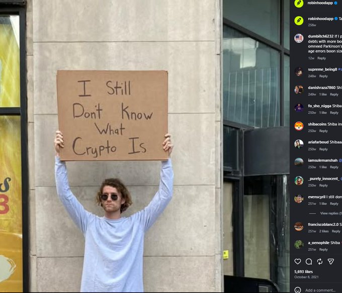 DEVOR56342's tweet photo. First ever post on Robinhood Instagram is 'idk what crypto is'

As there is many new traders this is perfect narrative to run bcs nobody knows anything 😂

https://t.co/8DqS50WWAg https://t.co/QqaKZ0H0vd