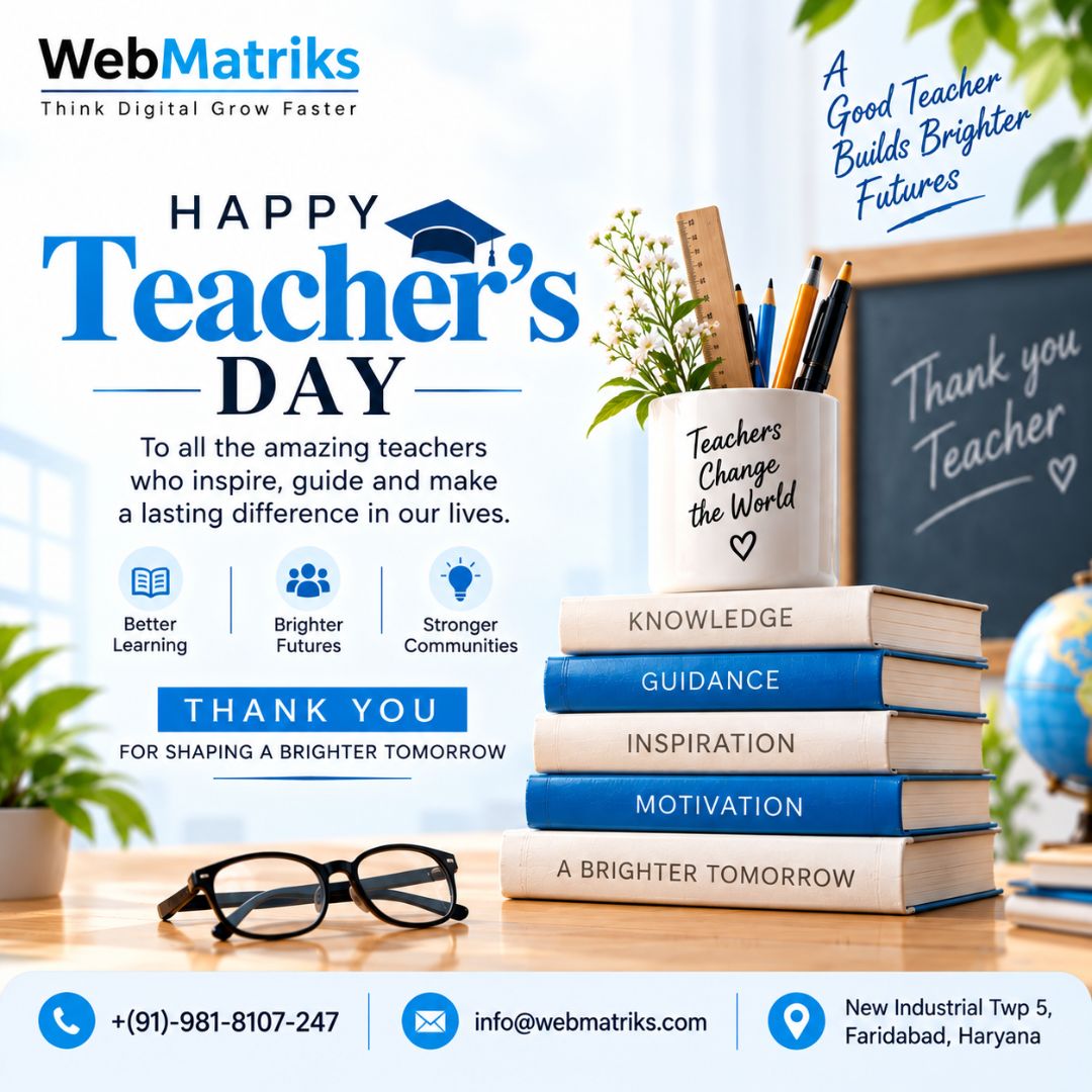 WebMatriks's tweet photo. 📚✨ Happy Teacher’s Day! ✨📚

A great teacher doesn’t just teach lessons—they inspire, guide, and help shape brighter futures. 💙

Thank you, teachers, for shaping a brighter tomorrow! 🙏💙

#HappyTeachersDay #Education #Inspiration #BrightFuture #WebMatriks #DigitalMarketing https://t.co/wl6LwYJEqt