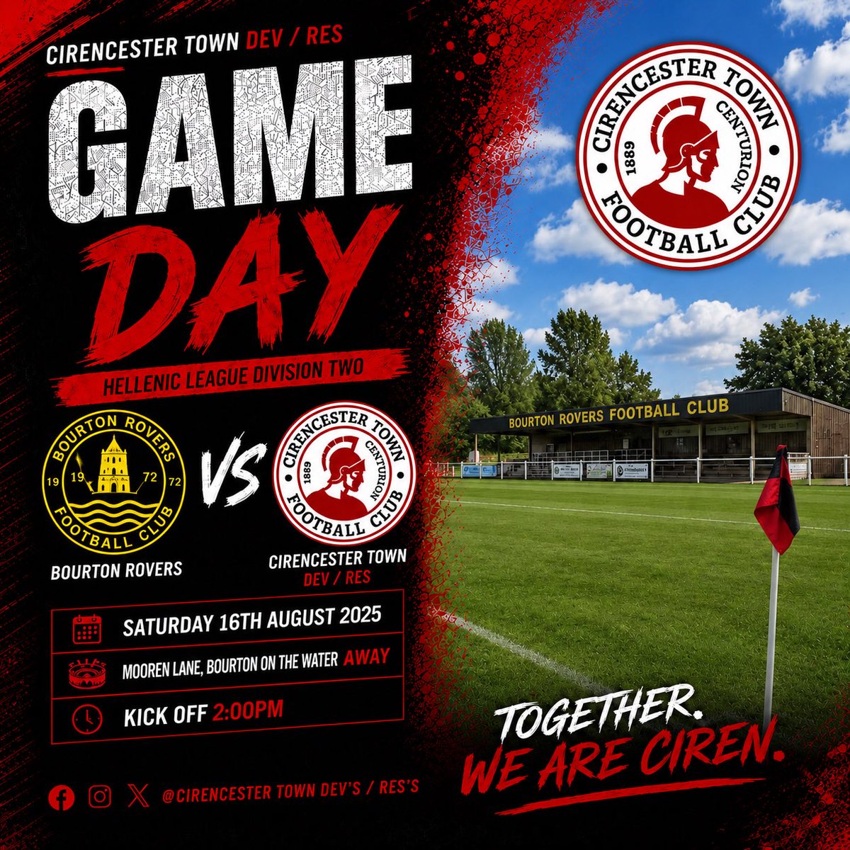 cirentowndevs's tweet photo. Back to @HellenicLeague  action today away at @Bourton_Rovers ⚽️ the lads will be looking to build on the start they have made so far 💪 If not travelling with the 1’s in the FA Cup today pop over and show your support 🔴⚫️⚽️⚽️ #development #togetherweareciren https://t.co/DxBe0oHkMe