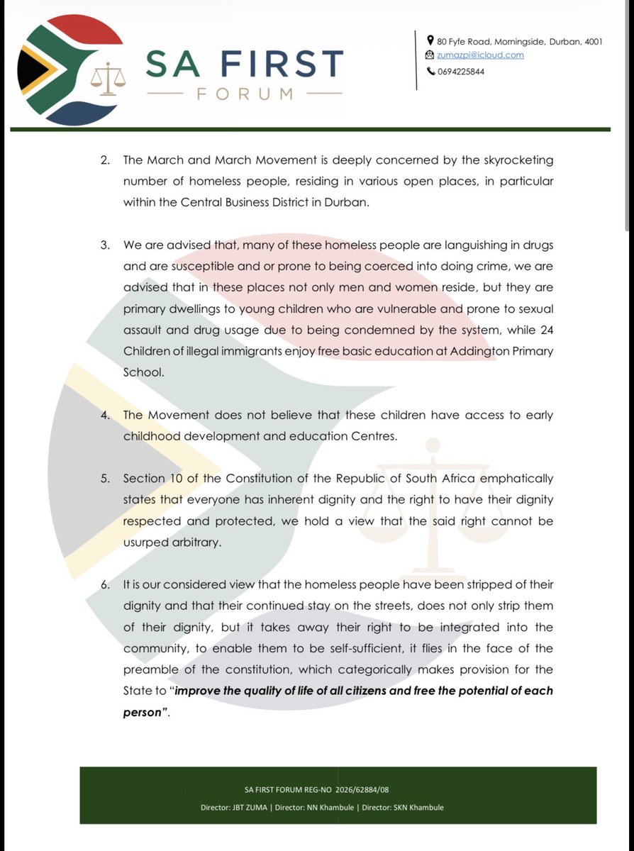 JacintaNgobese's tweet photo. In preparation for our March to Moore Road on Thursday 10 September!! SA First Forum has written to the Municipality and we are demanding answers on why people have been allowed to live on the streets for 3months! The community is complaining, the businesses are suffering but the laws are the to be enforced??