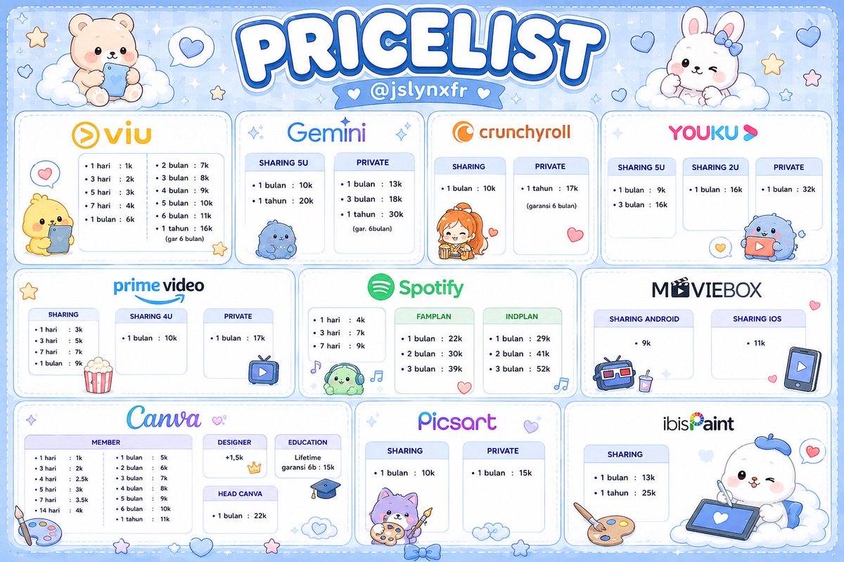 rebwellion's tweet photo. wts wtb apprem termurah

ready netflix canva capcut gpt hbo max iqiyi disney viu youtube spotify vidio platinum meitu wetv loklok gemini youku prime vidio dll 

order : https://t.co/yZFbZQLftD
testi : https://t.co/8VkfifmgqE

#zonauang https://t.co/P4k9DNWW0D