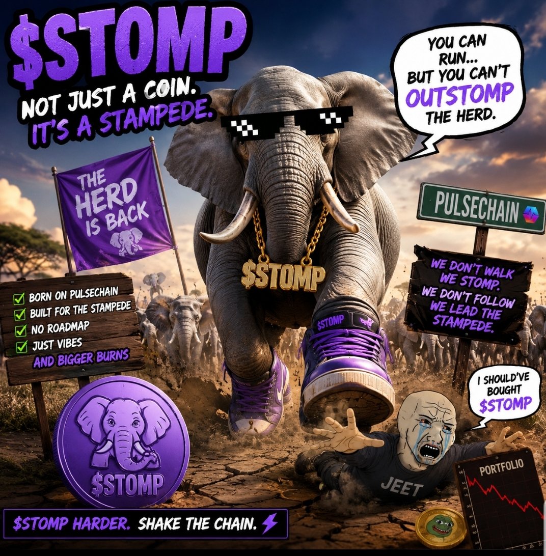 Goatedptrr's tweet photo. @StompOnPulse 

> I was told to touch grass.

I touched $STOMP instead. 🐘😭

Now I’m watching a tiny elephant try to stampede across PulseChain like it has something to prove.

Microcap? Yes.
Insane? Probably.
Am I still holding? Absolutely. https://t.co/ZRiEK2GRo0