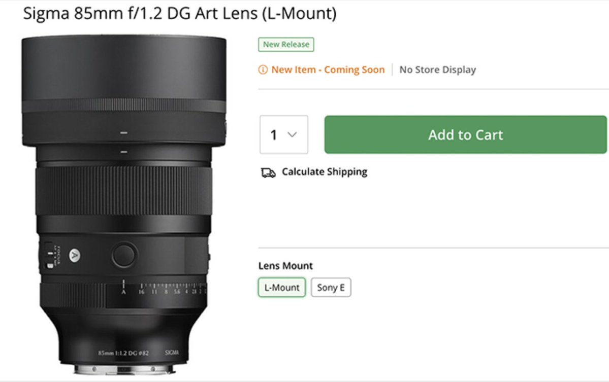 Lrumors1's tweet photo. Officially announced: New Sigma 85mm f/1.2 and 20-60mm f/2.8-4.0 L lenses!
https://t.co/HXfFPQt1xs https://t.co/sqJhZv93D8