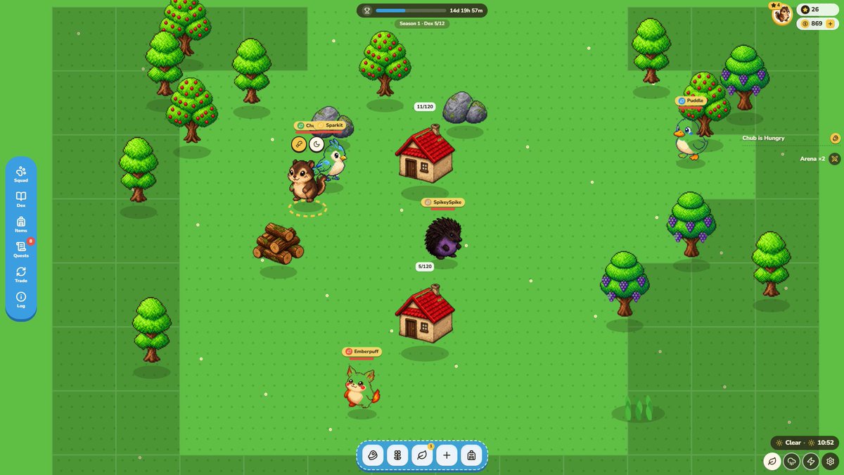 Vladic_ETH's tweet photo. Gave @grok two pages of docs and one screenshot. Got a playable @yakkamon_game demo back

The game isn't out yet. What's public is docs, art and a pre-reg page. That's all I fed it: the Regions and Economy guides plus a screenshot of their visual.

One prompt: build a playable version and show the team what the community wants this game to be.

What made it from the docs into the build:

> tiles. Farm resources, unlock tiles, new tiles spawn hunting areas
> regions. The old one stays online after you move on, you run several at once, and the logistics between them is the actual puzzle
> economy. FLOWER, marketplace fee as a soft burn, monsters with traits and shinies

The art isn't invented. It's lifted from their own screenshot.

A feature request typed into Discord is worth nothing. A playable build attached to it is worth the team's attention. That gap is now one prompt wide.