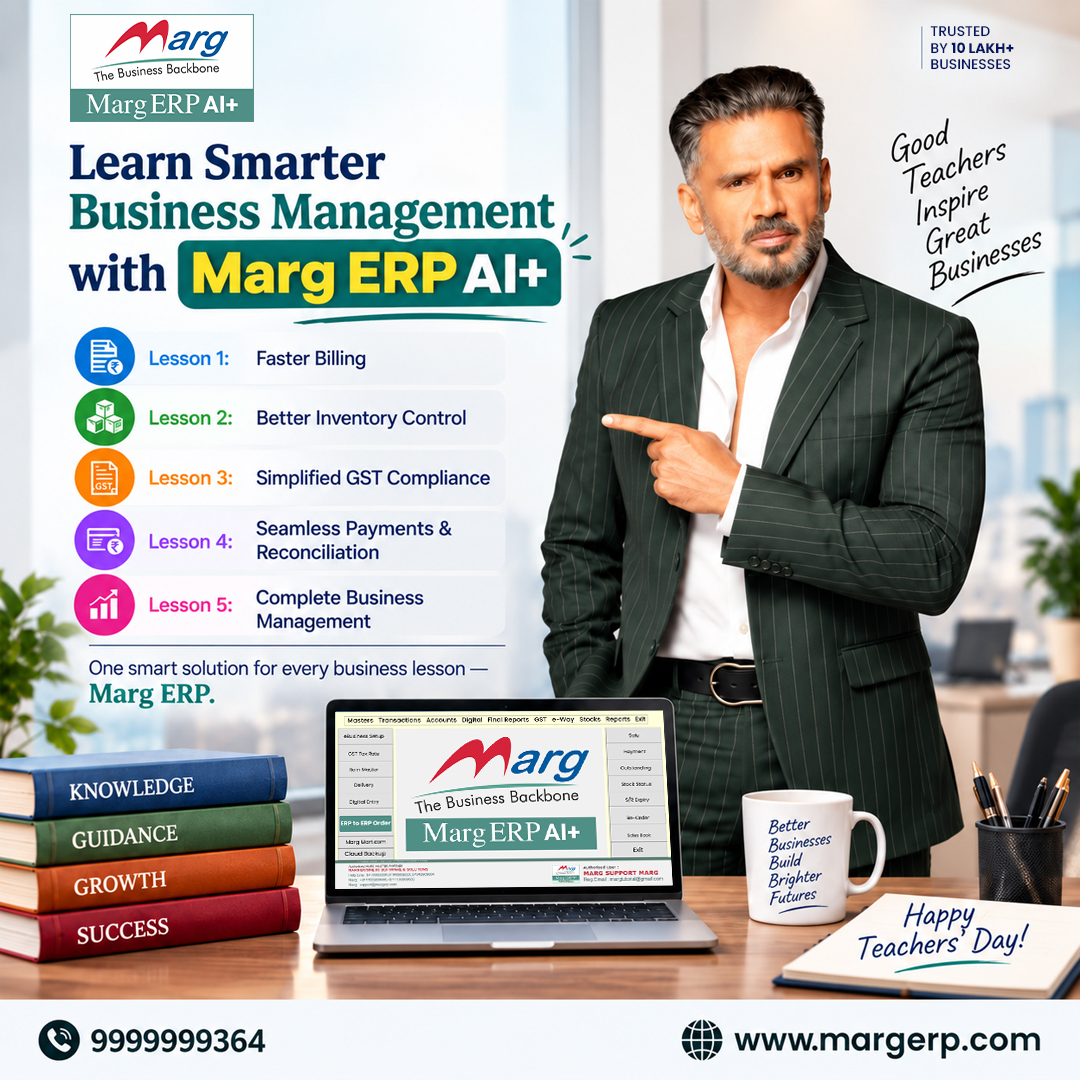 MargErpLtd's tweet photo. 🎓 Marg ERP wishes you a Happy Teachers’ Day!

Today’s Lesson: Run Your Business Smarter

 🌐 Visit https://t.co/Lb7NyvCcvN 

#MargERP #TeachersDay #HappyTeachersDay #ERPSoftware #BusinessManagement #BillingSoftware https://t.co/f9uDqfAxRF