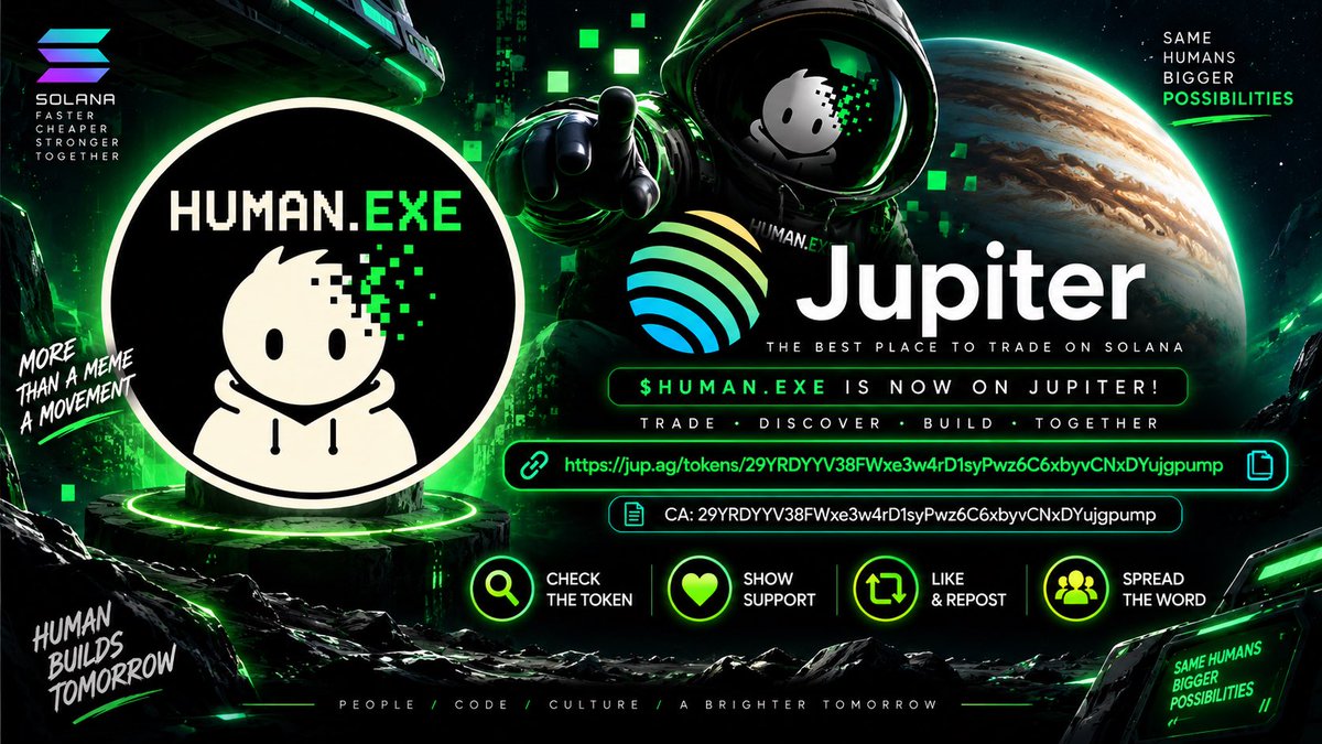 Coral_BushBaby's tweet photo. $HUMAN.EXE is now on Jupiter! 🪐

The community is building, the vision is getting stronger, and we’re pushing for more eyes on the project. 👀🔥

Show some support check the token, interact, and let’s get $HUMAN.EXE on more radars! 🚀

🔗 https://t.co/3PSz7Aygts

CA: 29YRDYYV38FWxe3w4rD1syPwz6C6xbyvCNxDYujgpump

#Solana #Jupiter #HUMANEXE #Crypto