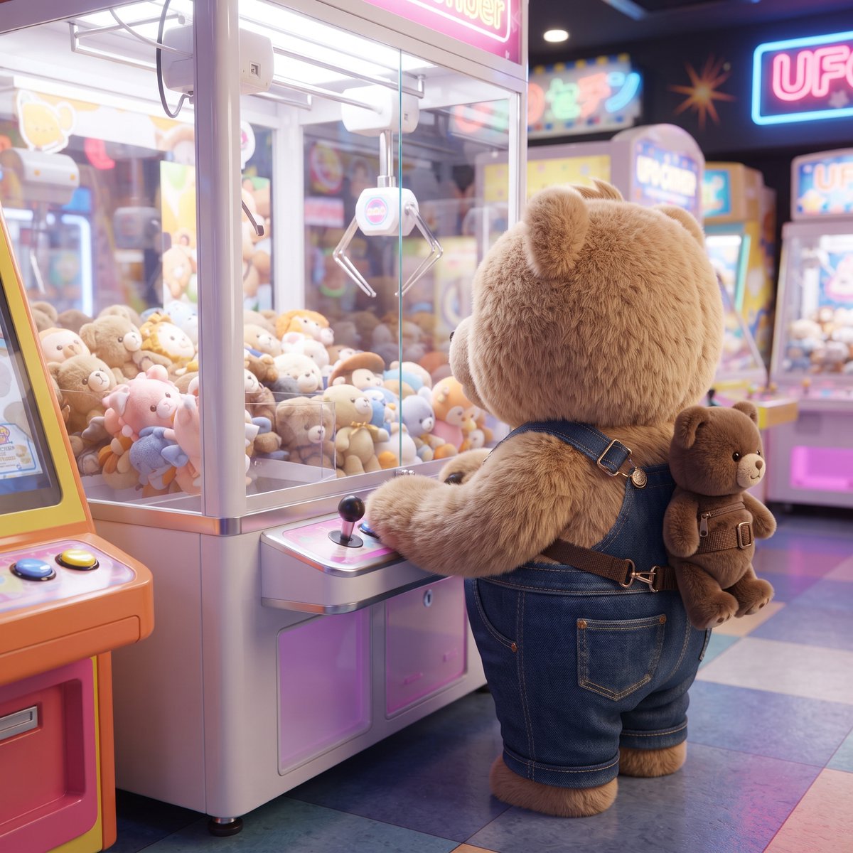 Toco_kuma's tweet photo. 今日は家族でゲームセンター🎮🐻

フックにひっかけるゲームに挑戦。

景品ゲット。
ぼく、がんばった。
……たぶん。

パパが使った金額は
ぼくには教えてくれなかった🐻

#ぼーっとくまの日常 #くまお #くまキャラ #ゲームセンター https://t.co/cZgoMRH5qK