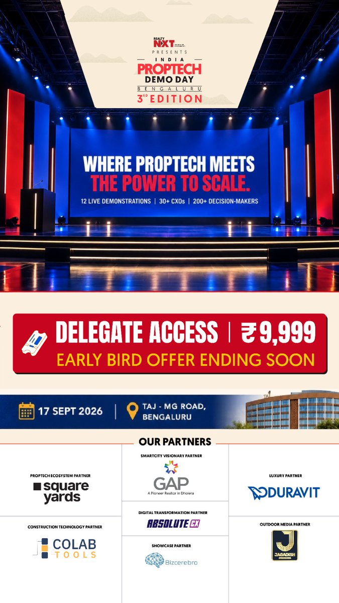 RealtyNXT's tweet photo. #IPDD2026 | PropTech’s next big leap starts here! 12 live demos, 30+ CXOs & 200+ decision-makers. Join # on 17 Sept in Bengaluru.
#RealtyNXT #IPDD2026 #IndiaPropTechDemoDay #PropTech #ConTech #RealEstate #RealEstateInnovation #FutureOfRealEstate https://t.co/pvWxiQnz5H