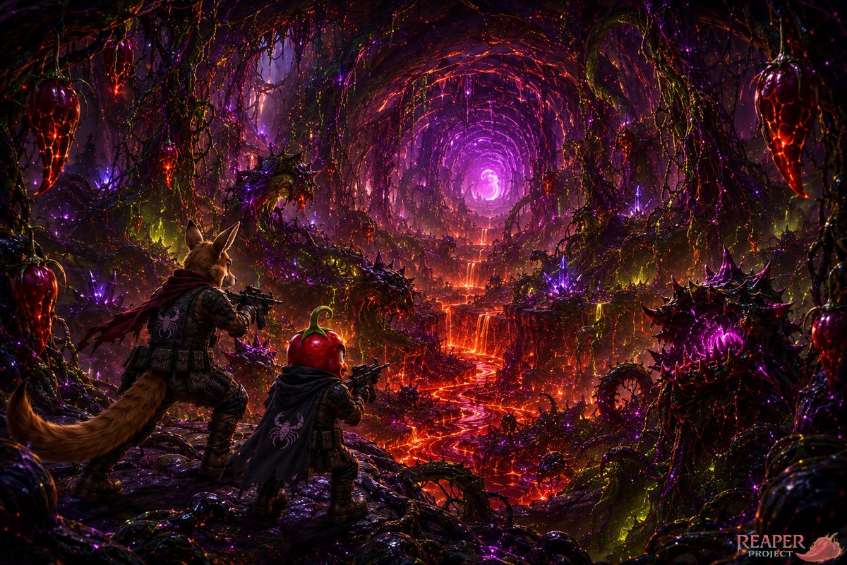 ReaperMan78's tweet photo. Reaper and Yaara never crossed the ocean. They went beneath it.

Deep below the fractured remains of Australia, hidden beneath collapsed Dominion tunnels, they discovered something impossible:

The roots are connected. Not regionally. Globally.
 
Ancient underground Bloom pathways now stretch beneath continents themselves — living tunnels pulsing with heat, venom and bioluminescent capsaicin.

The deeper they travelled, the warmer the Earth became. Hours later, they emerged beneath the Amazon rainforest. But the jungle above was no longer Earth.

The trees moved. The vines watched. And something in the forest already knew they had arrived.

The Wildfire Bloom has spread further than anyone imagined. 🌶️🔥

#Earthfall #ScorpionDominion #InfernalHarvest #ReaperProject #solanagem