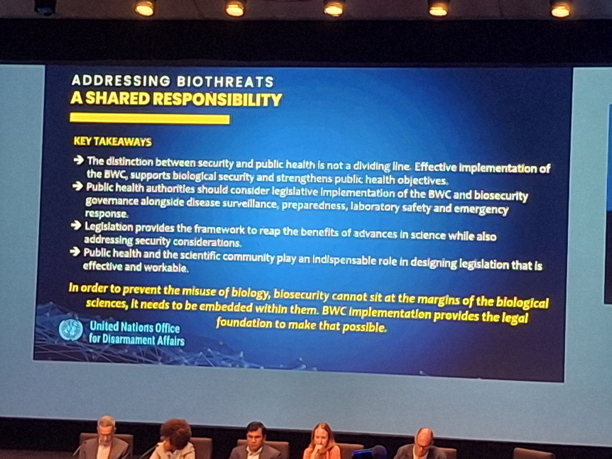 natalieben's tweet photo. Heard from @UN_Disarmament about #Biosecurity efforts focused on the security side; dangerous diseases are both natural and weaponised threats. Clearly space security spending needs to be
#WOHC https://t.co/AThRObdQKX