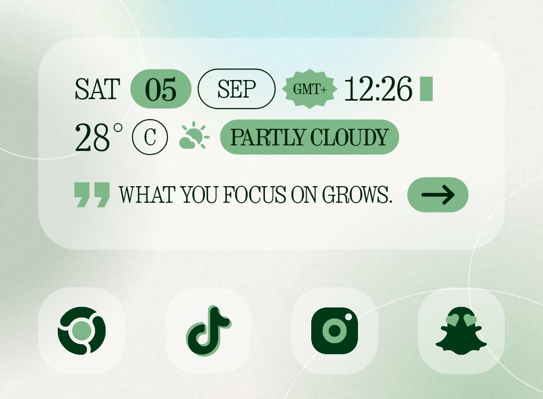 lkn9x's tweet photo. A clean and balanced look with translucent icons and widgets in perfect harmony. Designed to take your light setup to the next level

Coming very soon 🌿

#HomeScreen #MinimalSetup #AndroidSetup #IconPack #NothingOS5 https://t.co/q3CFS5G8QW