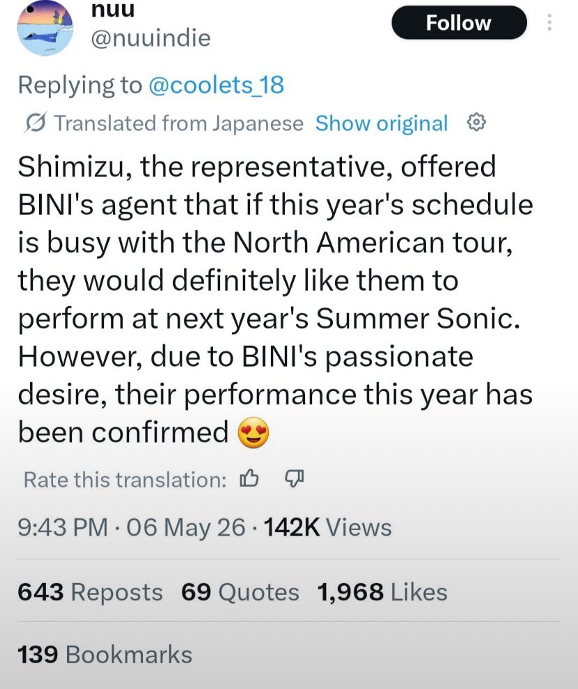 binizefan's tweet photo. Hirap lang siguro maka intindi na BINIGYAN SILA NG OFFER FROM THE CEO na mismo. Yung sainyo kasi, need pa ulit mag beg ni LNPH para magka slot sa summer sonic, gaya nung sa lollapalooza niyo na naging flop naman 😆
 https://t.co/m9Q2alQT7i https://t.co/urnyta3VPs
