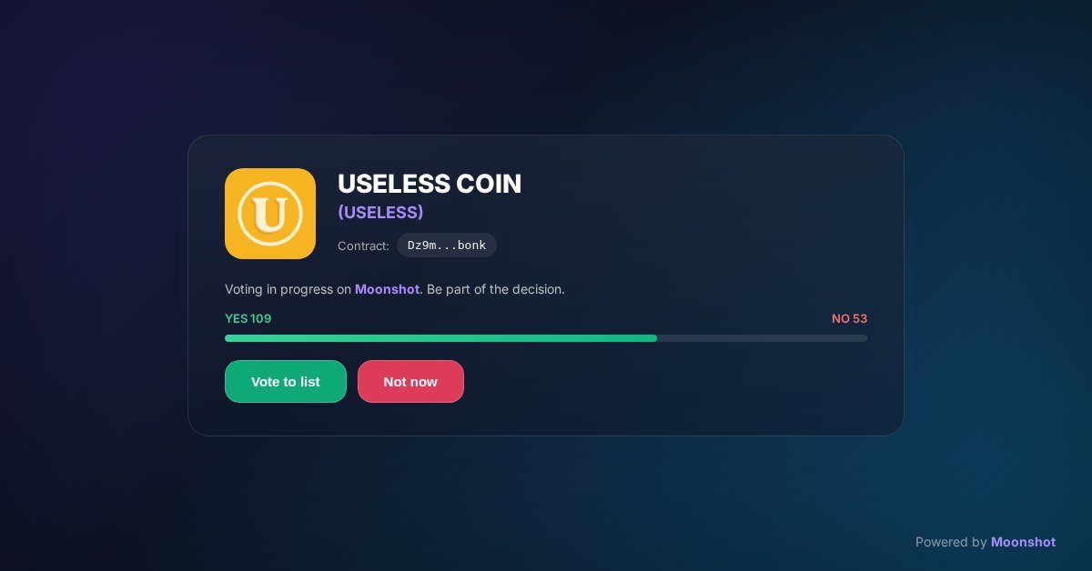 KOTrends's tweet photo. We're this close to getting solana:Dz9mQ9NzkBcCsuGPFJ3r1bS4wgqKMHBPiVuniW8Mbonk listed on Moonshot. Just a couple more votes left.
Final step — community, show up. Let's get this listed.

https://t.co/gu3ecSvGFC https://t.co/EiiRJBgjbp