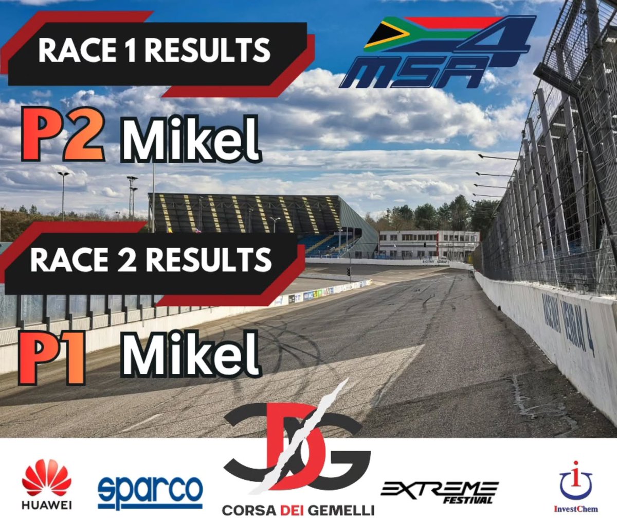 DominqueHash7's tweet photo. Fantastic weekend for Corsa Dei Gemelli! Mikel took 2nd in Race 1 and claimed a brilliant Race 2 victory. Wianko showed strong improvement despite challenges. Congrats to the whole team on an exciting weekend! https://t.co/BYDCekw5sA
