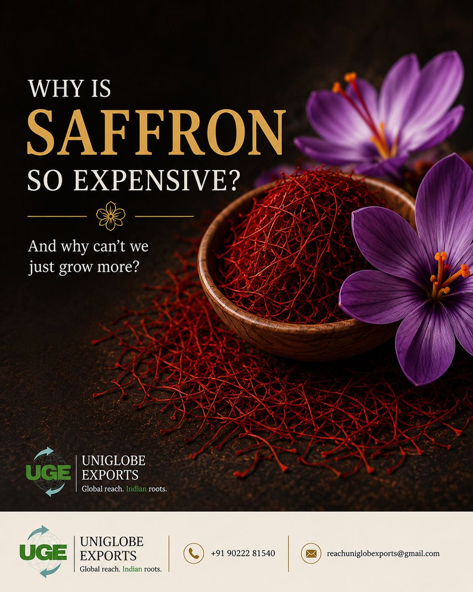 UniGlobeExports's tweet photo. The world’s most expensive spice isn’t expensive by accident.
Saffron requires careful cultivation, hand-harvesting, and an incredible number of flowers to produce a small quantity of the final spice.
Every strand carries a story of effort and rarity.
#Saffron #SaffronExport https://t.co/UyYn9E0Yxe