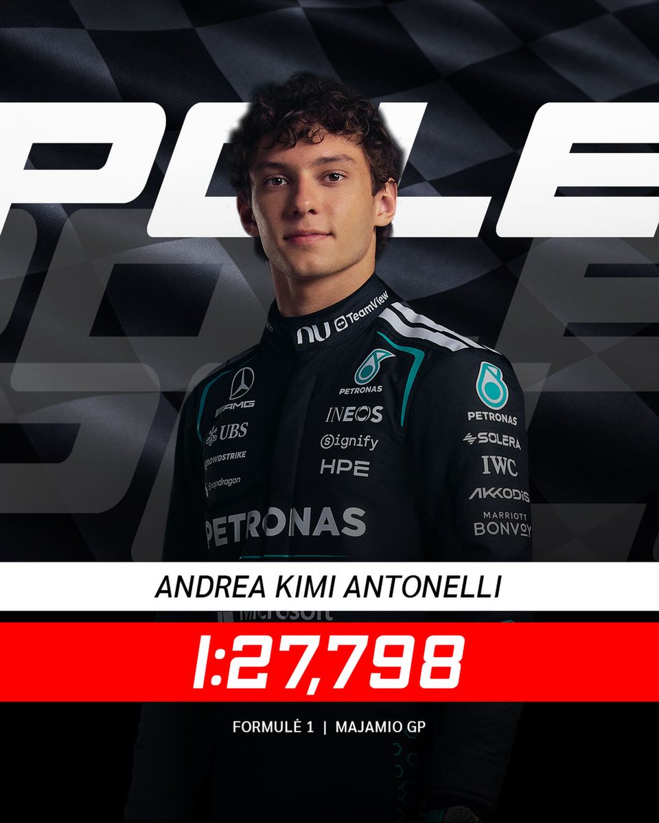 CandyJuvery4h's tweet photo. Andrea Kimi Antonelli outpaced his rivals to claim pole position in Miami F1 qualifying. https://t.co/kXH81vccXU