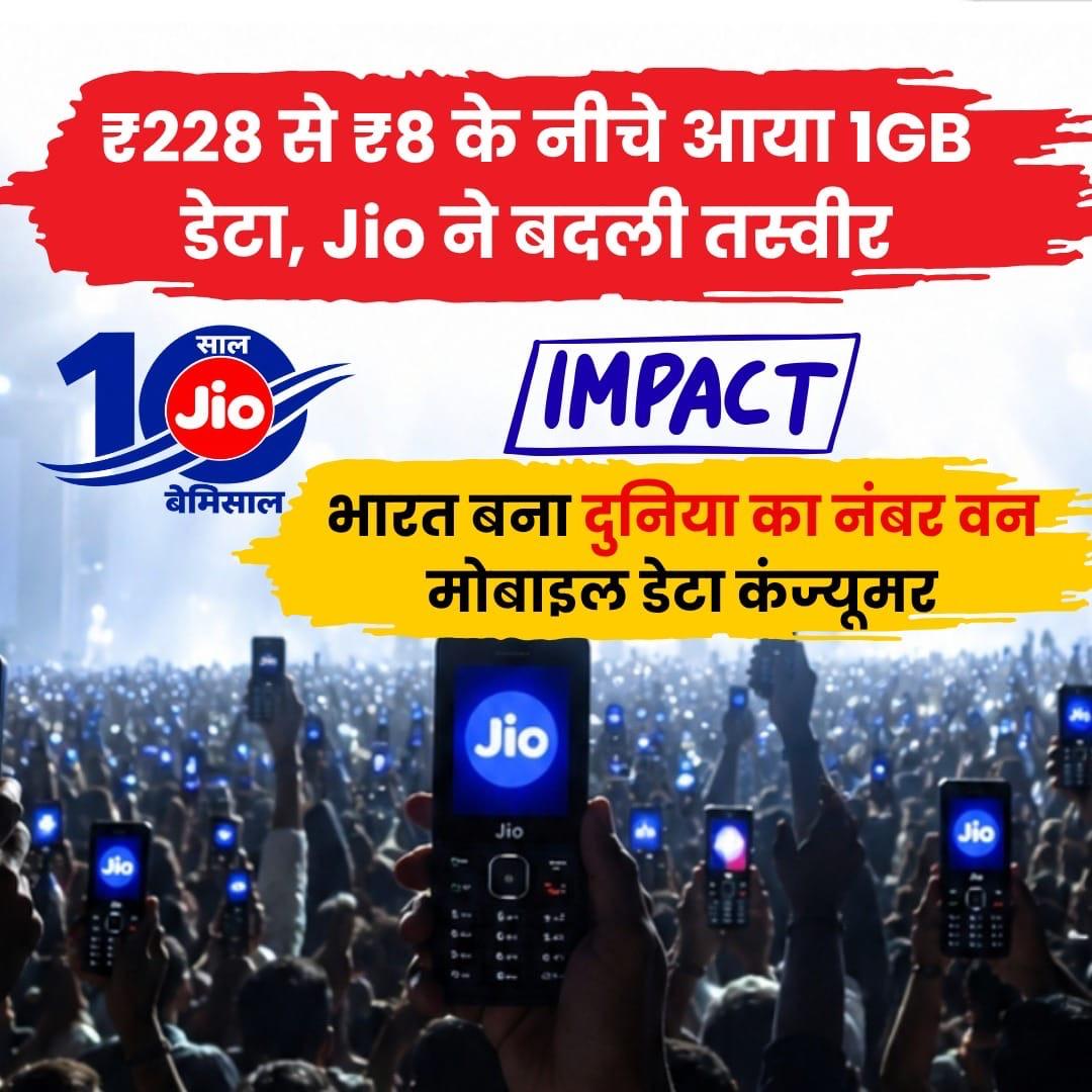 rnssroy's tweet photo. I10 years ago, India’s digital journey entered a new phase.
Today, Jio stands as a major force in connectivity and technology.
A milestone worth celebrating.
#10YearsOfJio https://t.co/Hzr9VsZUQM