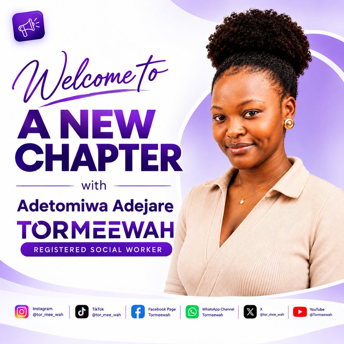 tor_mee_wah_'s tweet photo. A new chapter. A fresh perspective. A voice with purpose ✨️💜
Welcome to the world of Tormeewah, where social work meets real-life conversations. 🌍💫
#Tormeewah #RegisteredSocialWorker #BeyondTheTitle #SocialWork #EverydayAdvocates https://t.co/kZrgh5VKpc