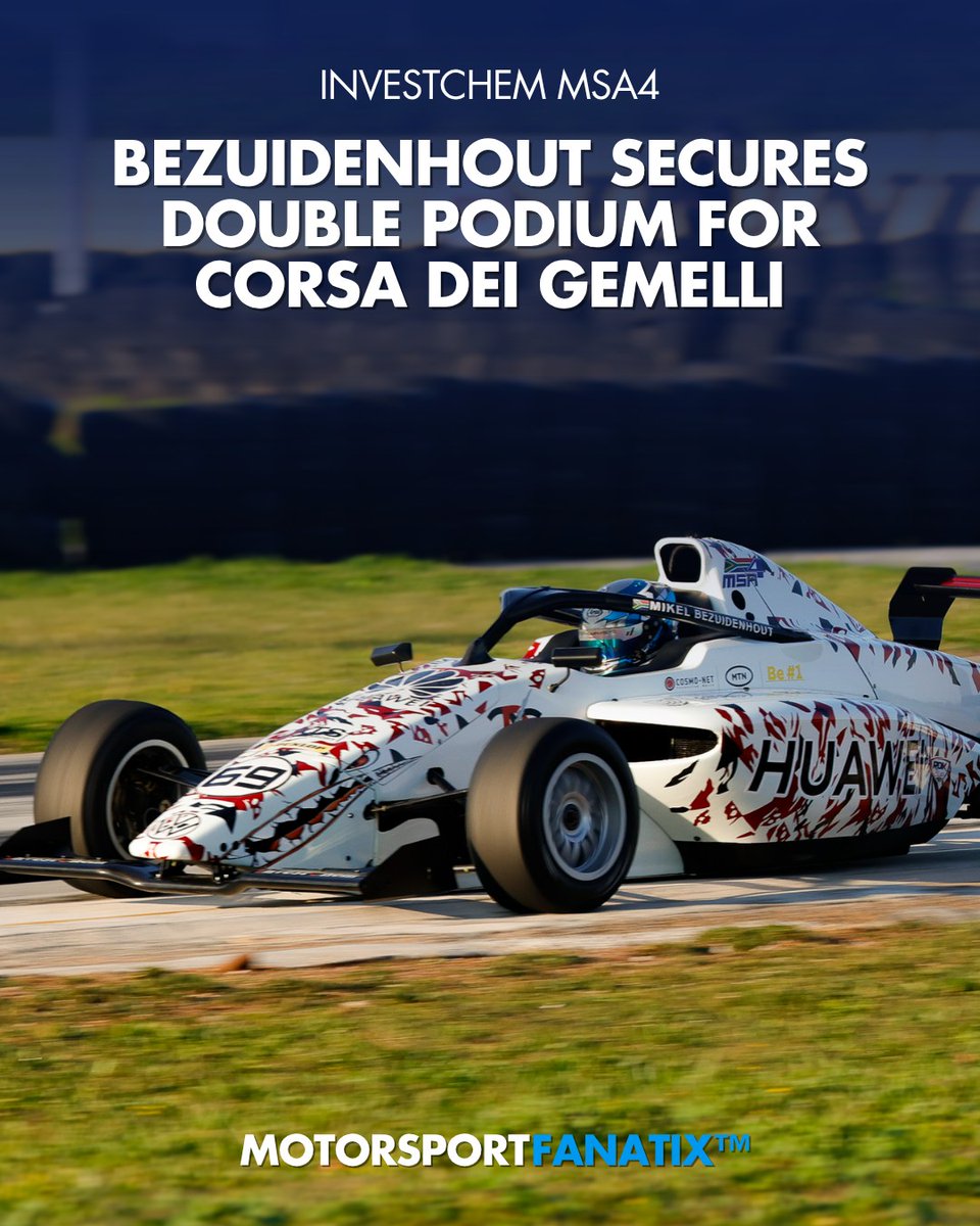 KermitSiuda's tweet photo. Two races, two podiums for Mikel Bezuidenhout at Aldo Scribante Racetrack. The Corsa dei Gemelli driver strengthened his Investchem MSA4 title challenge ahead of the final two rounds. Can he continue in Cape Town? https://t.co/sPWVv1ZwDl
